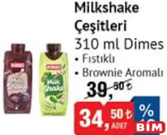 DİMES MİLKSHAKE ÇEŞİTLERİ 310 ML fiyat ve kampanya bilgisi
